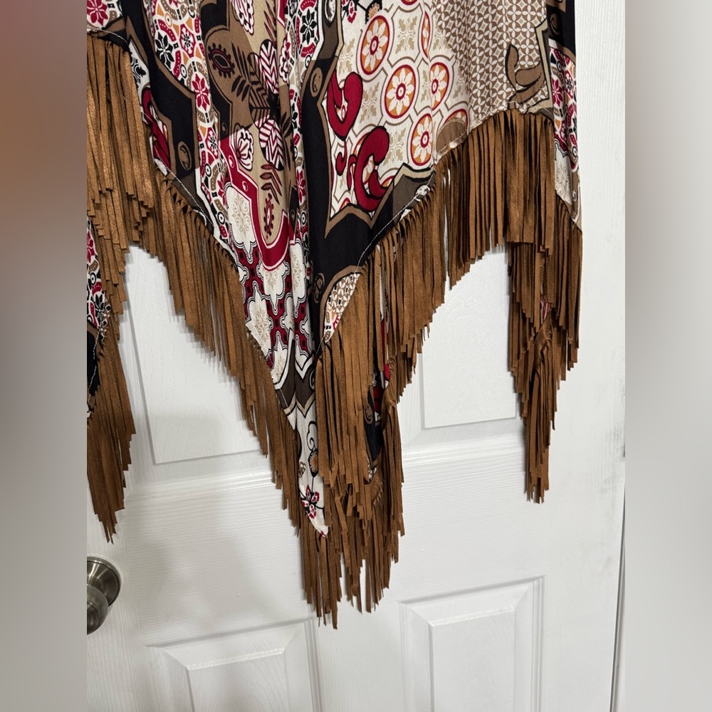 Chico's Multicolor Patterned Poncho with Fringe - image 5